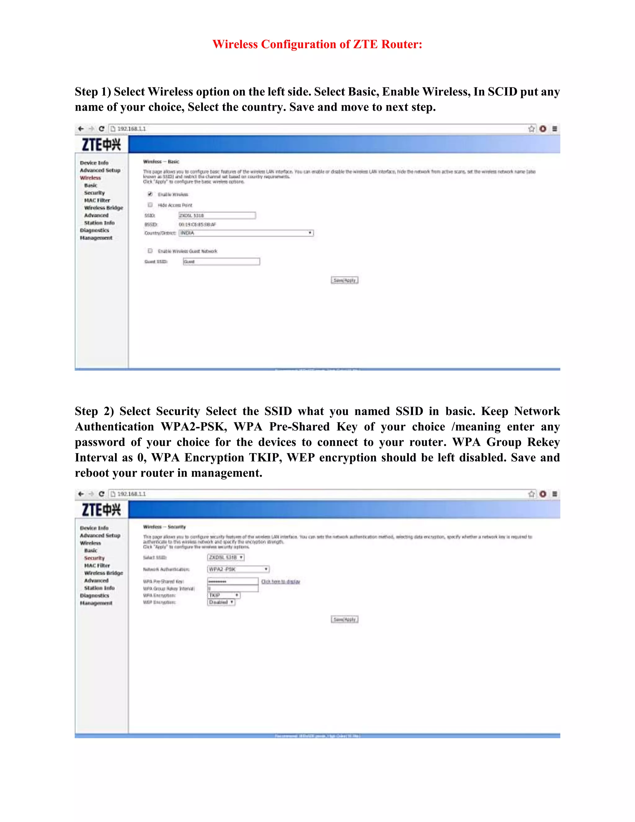 How to configure a ZTE Router with easy steps. | PDF