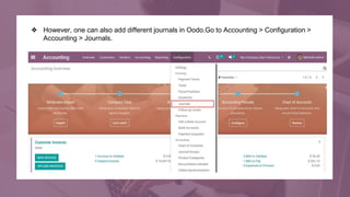 ❖ However, one can also add different journals in Oodo.Go to Accounting > Configuration >
Accounting > Journals.
 