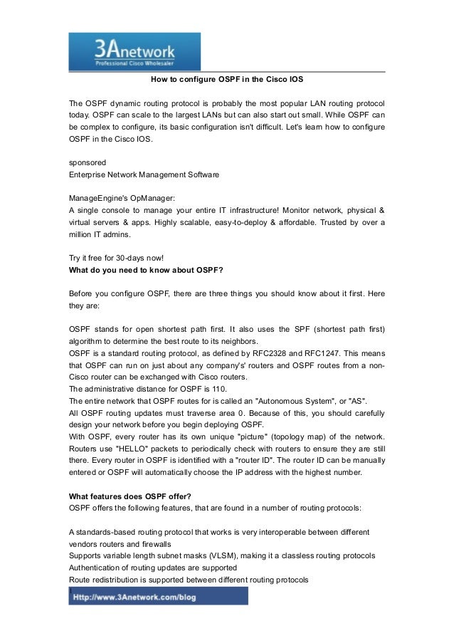 How To Configure Ospf In The Cisco Ios