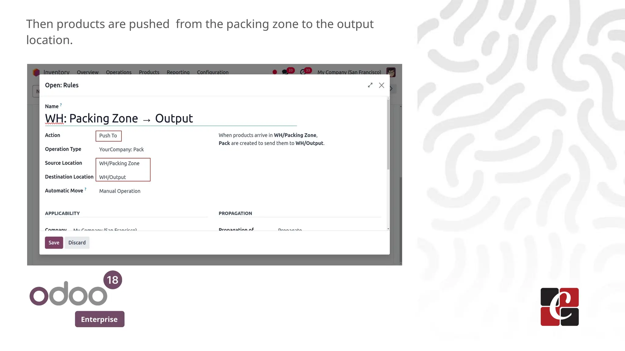 Enterprise
Then products are pushed from the packing zone to the output
location.
 