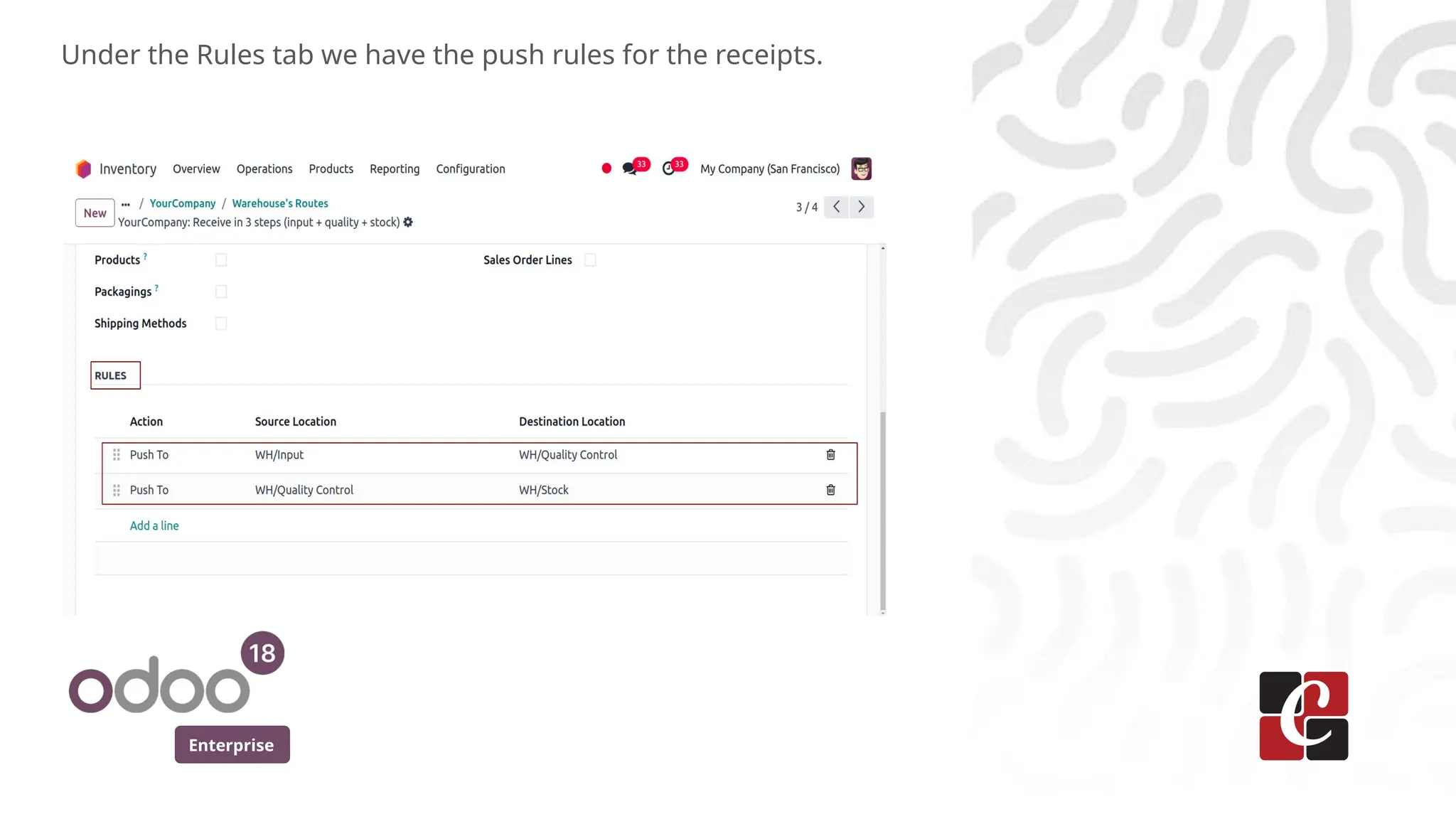 Enterprise
Under the Rules tab we have the push rules for the receipts.
 