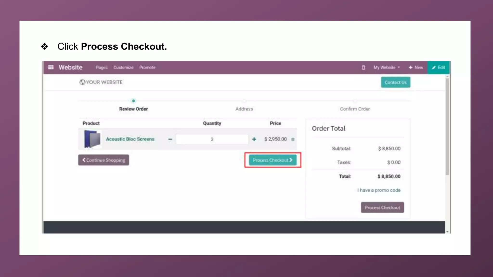 ❖ Click Process Checkout.