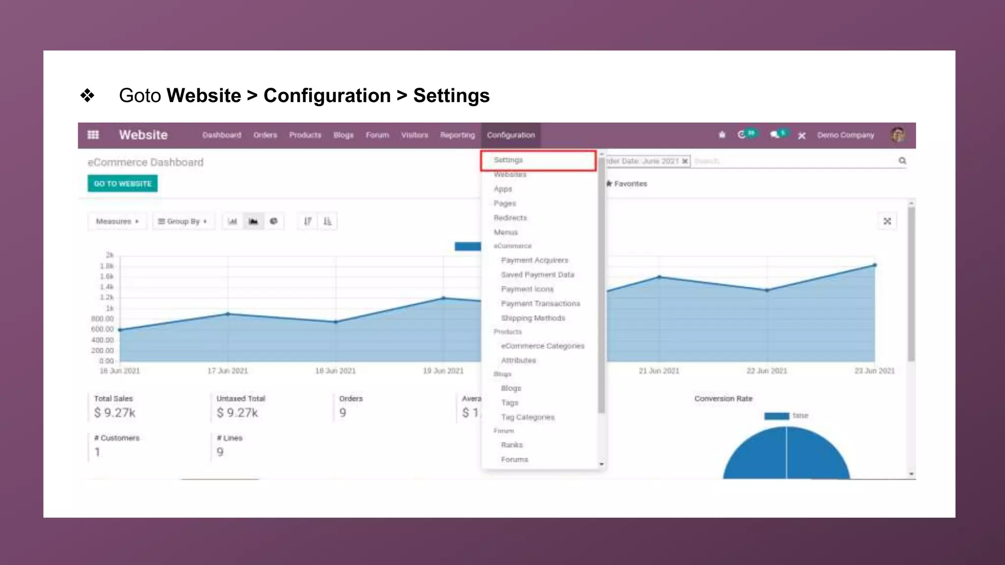 ❖ Goto Website > Configuration > Settings