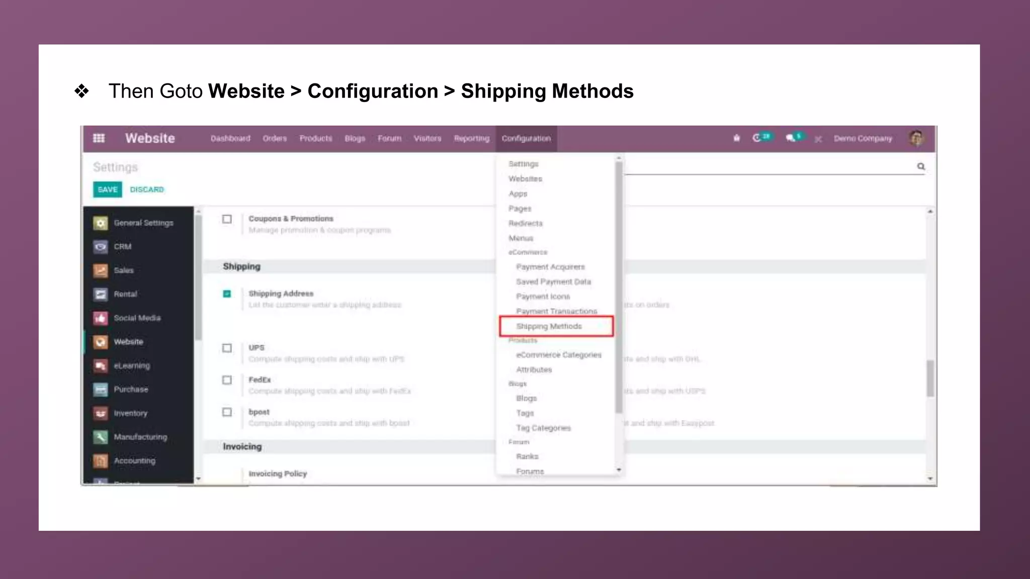 ❖ Then Goto Website > Configuration > Shipping Methods