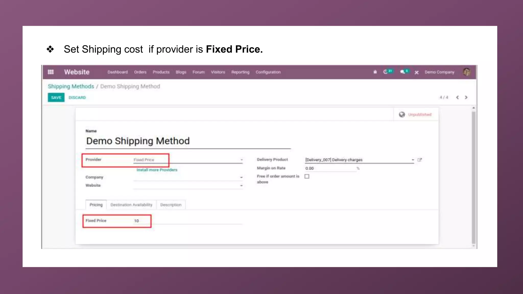❖ Set Shipping cost if provider is Fixed Price.