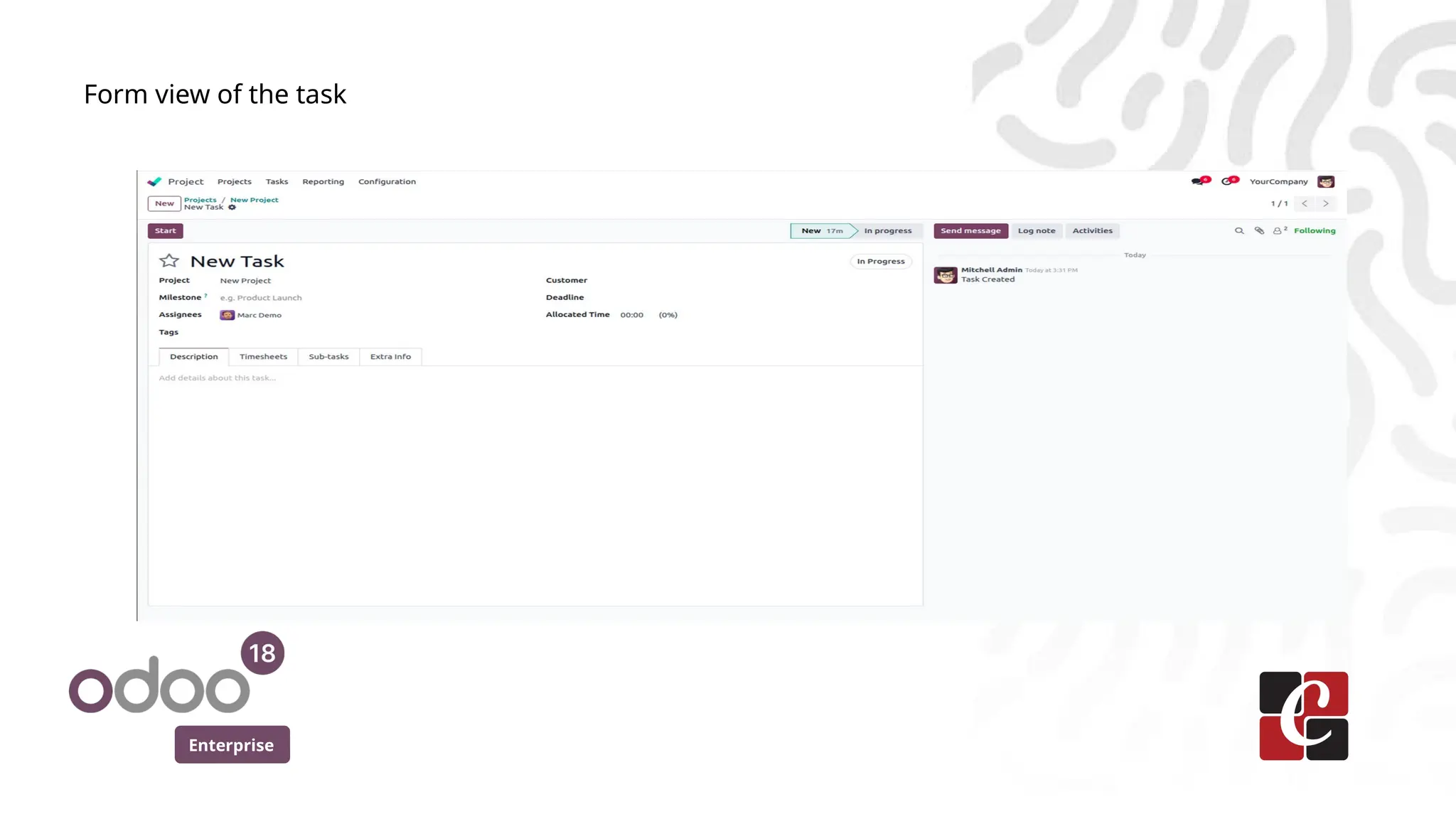 Enterprise
Form view of the task
 