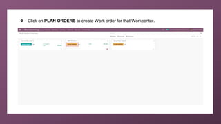 ❖ Click on PLAN ORDERS to create Work order for that Workcenter.
 