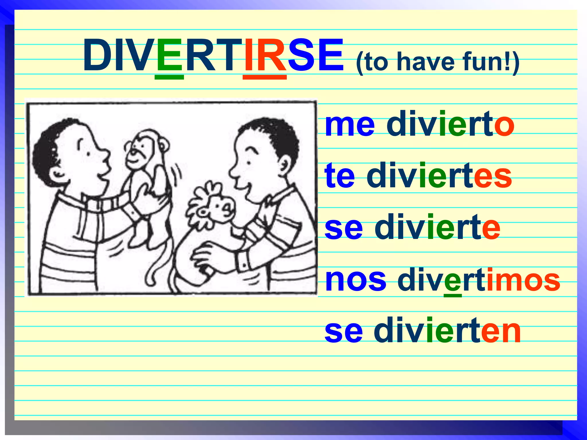 DIVERTIRSE(to have fun!)me diviertote diviertesse diviertenos divertimossedivierten