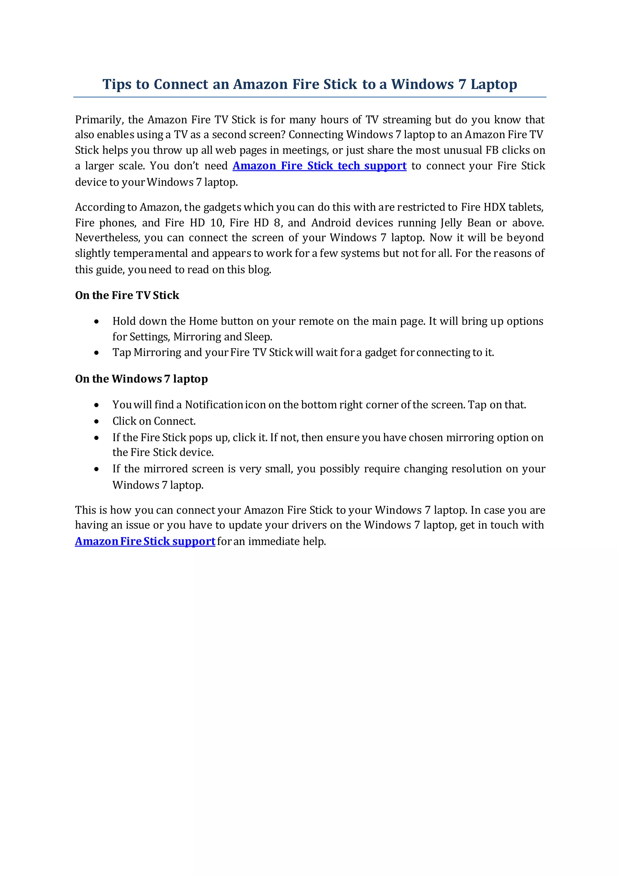 How to connect amazon fire stick to laptop windows 7 PDF