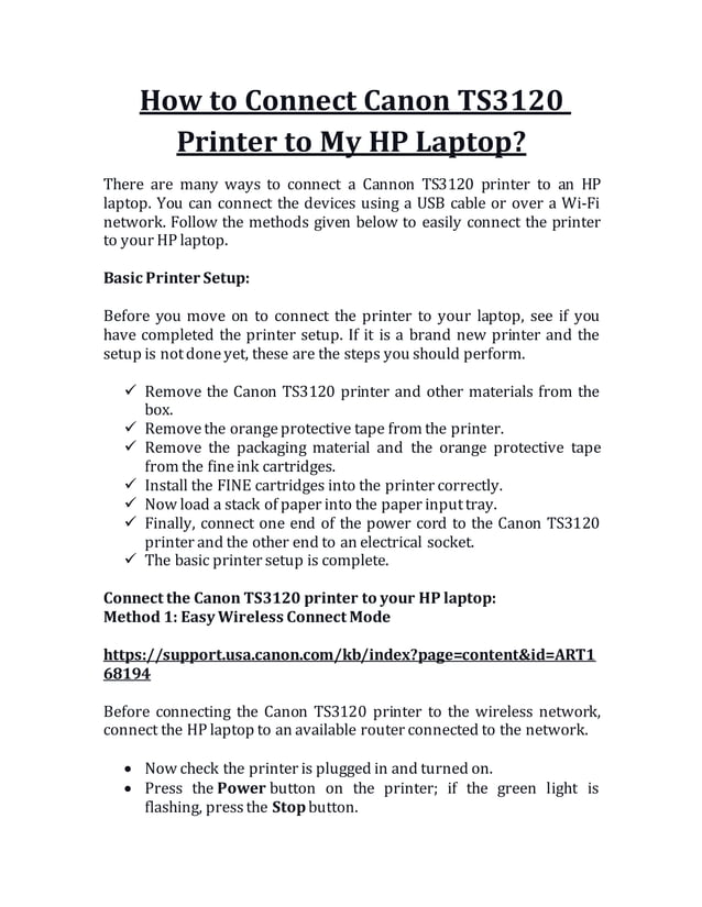 How to Connect Canon TS3120 Printer to My HP Laptop? PDF
