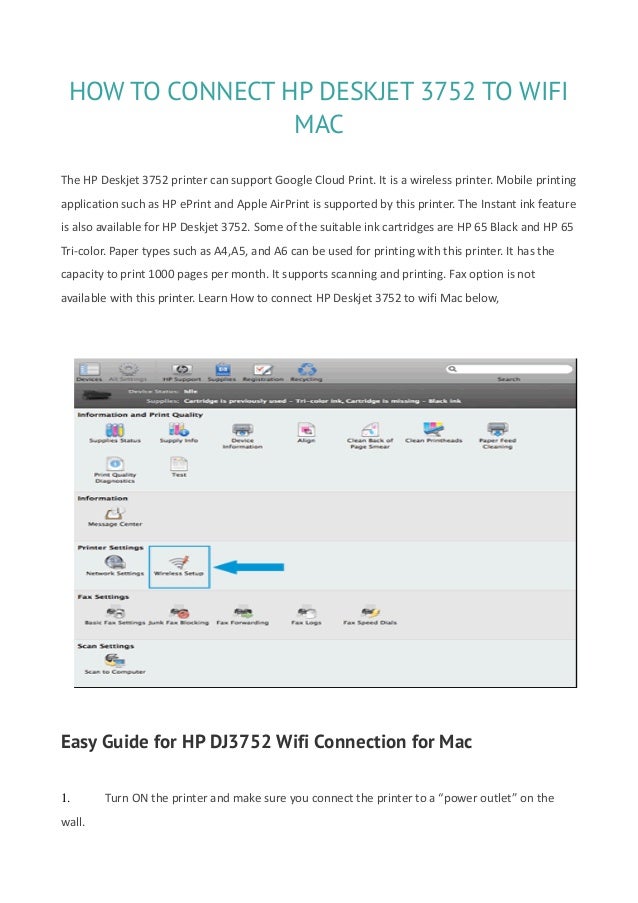 HOW TO CONNECT HP DESKJET 3752 TO WIFI MAC