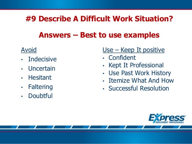 difficult situation examples for interviews