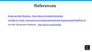 References
DockerLabs Main Repository - https://github.com/collabnix/dockerlabs
Template for Tutorial - https://github.com...