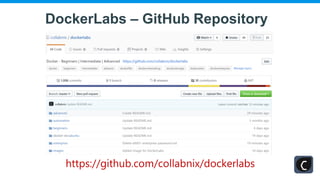 DockerLabs – GitHub Repository
https://github.com/collabnix/dockerlabs
 