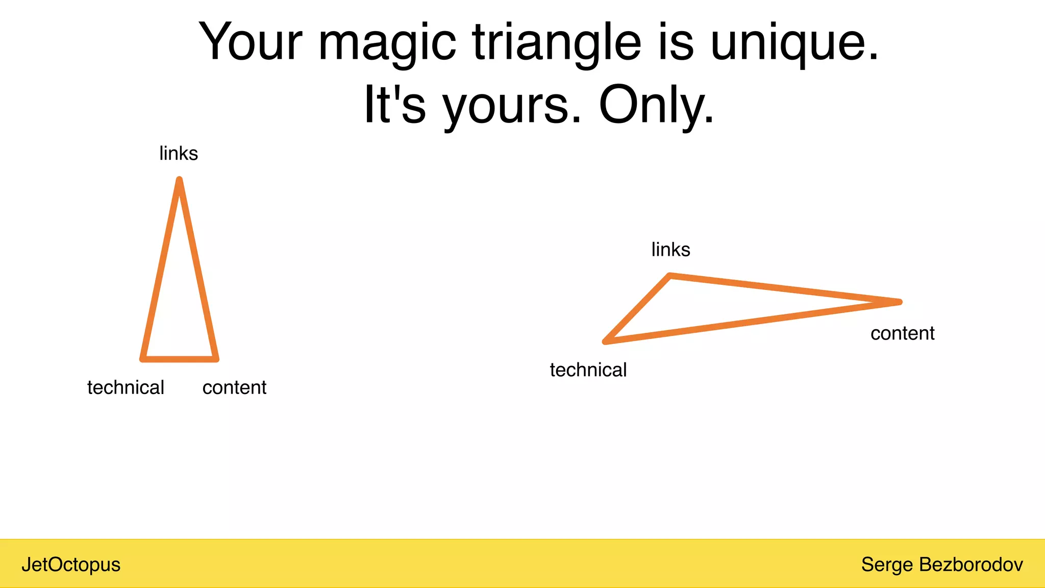 JetOctopus Serge Bezborodov
Your magic triangle is unique.
It's yours. Only.
links
content
technical
links
content
technical
 