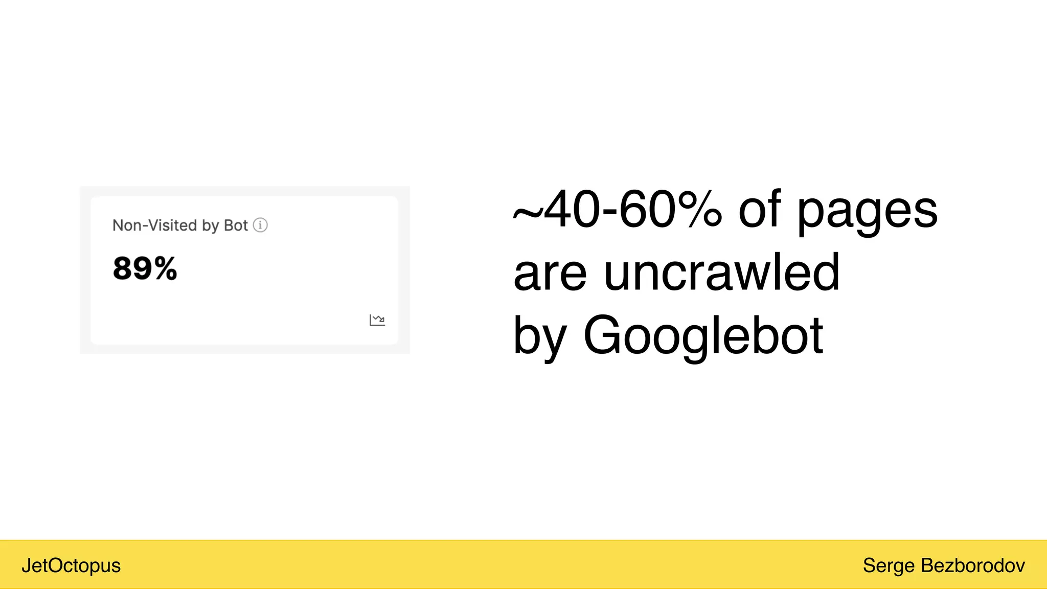 JetOctopus Serge Bezborodov
~40-60% of pages
are uncrawled
by Googlebot
 