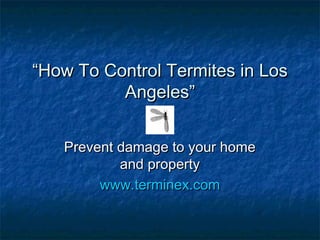 ““How To Control Termites in LosHow To Control Termites in Los
Angeles”Angeles”
Prevent damage to your homePrevent damage to your home
and propertyand property
www.terminex.comwww.terminex.com
 