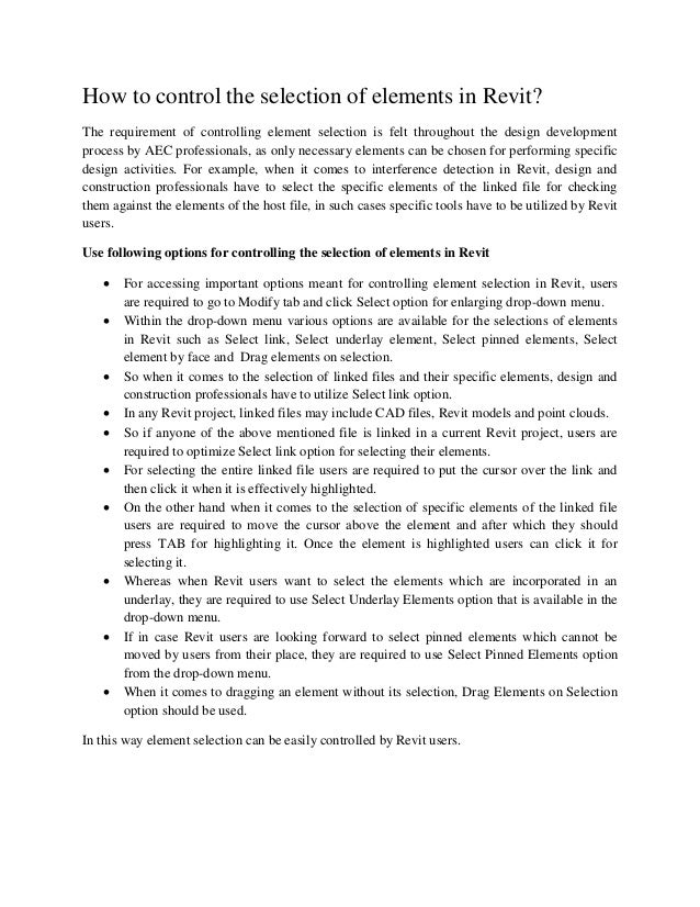 How To Control The Selection Of Elements In Revit