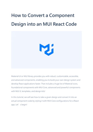 Mui Code Component How to Convert a Component Design into an MUI React Code | PDF