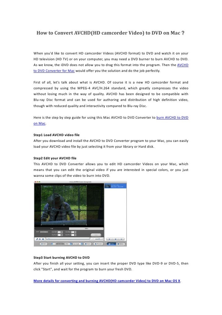 How To Convert Avchd Hd Camcorder Video To Dvd On Mac