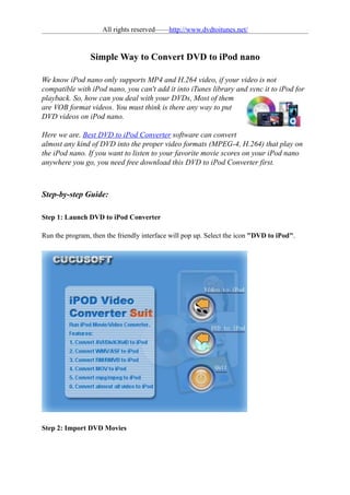How to convert dvd to ipod nano