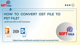 HOW TO CONVERT OST FILE TO
PST FILE?
eSoftTools OST to PST Converter
https://www.esofttools.com/ost-to-pst-converter.html
 