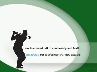 How to convert pdf to epub easily and fast?

 Wondershare PDF to EPUB Converter (30% Discount)
 