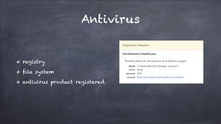 Antivirus
registry
file system
antivirus product registered
 