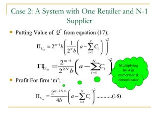 Case 2: A System with One Retailer and N-1 Supplier Putting Value of  from equation (17); Profit For firm ‘m’;   Multiplying by 4 in numerator & denominator 