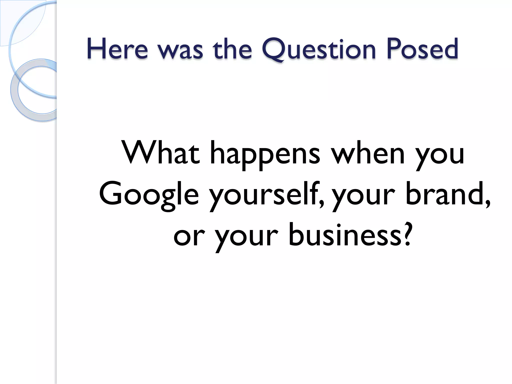 Here was the Question Posed 
What happens when you Google yourself, your brand, or your business?  