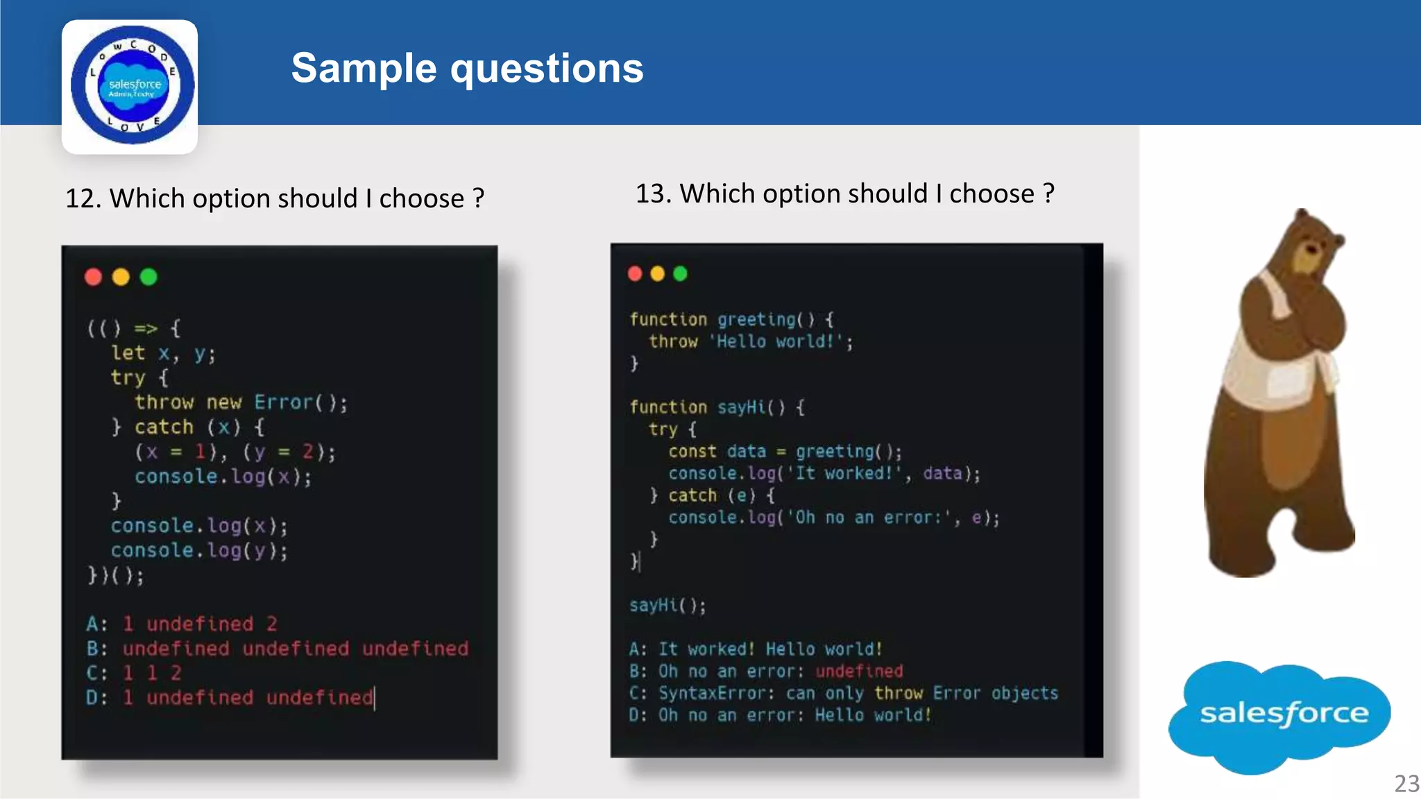 Sample questions Logo 12. Which option should I choose ? 13. Which option should I choose ? 23 