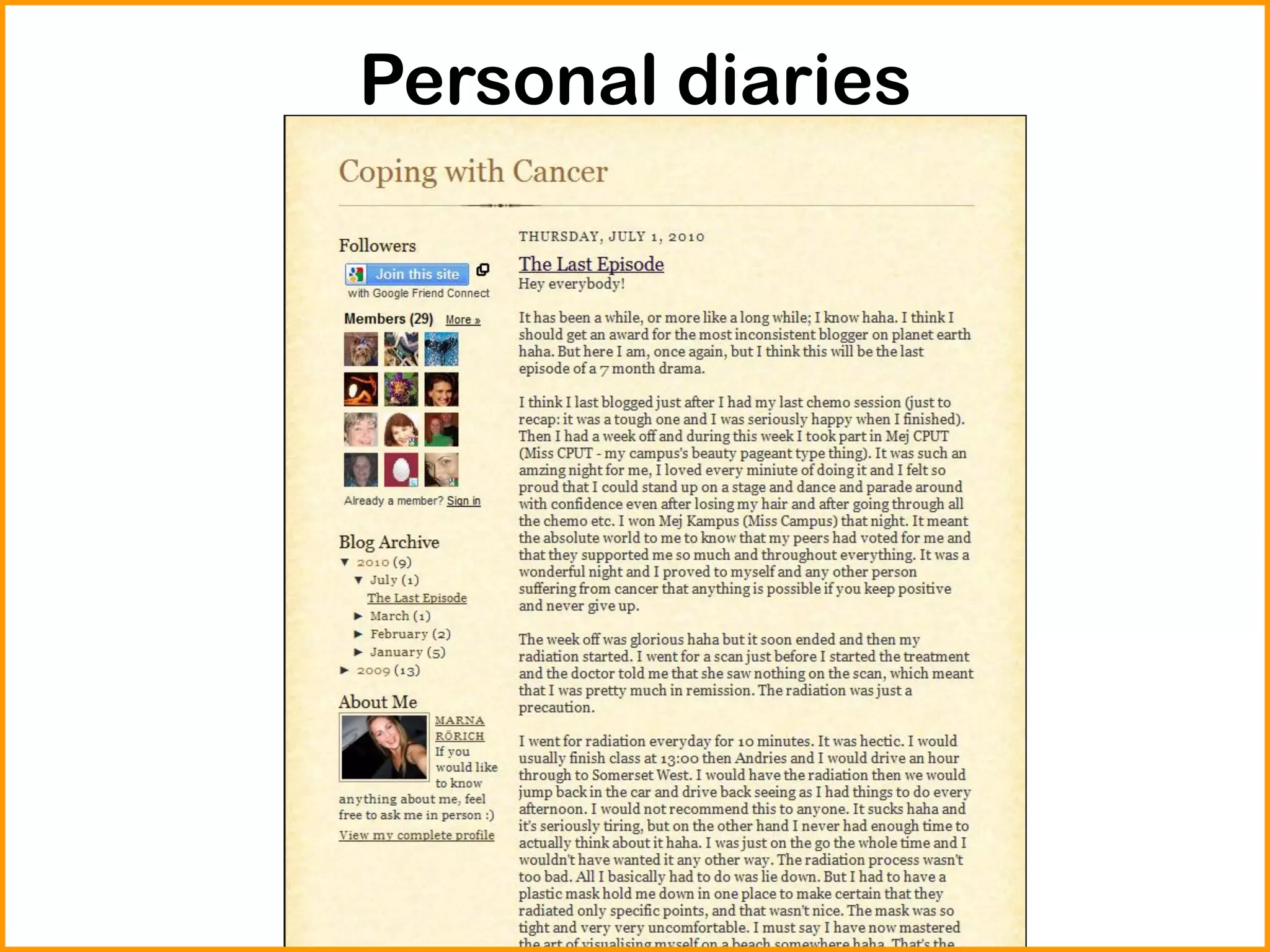 Personal diaries
 