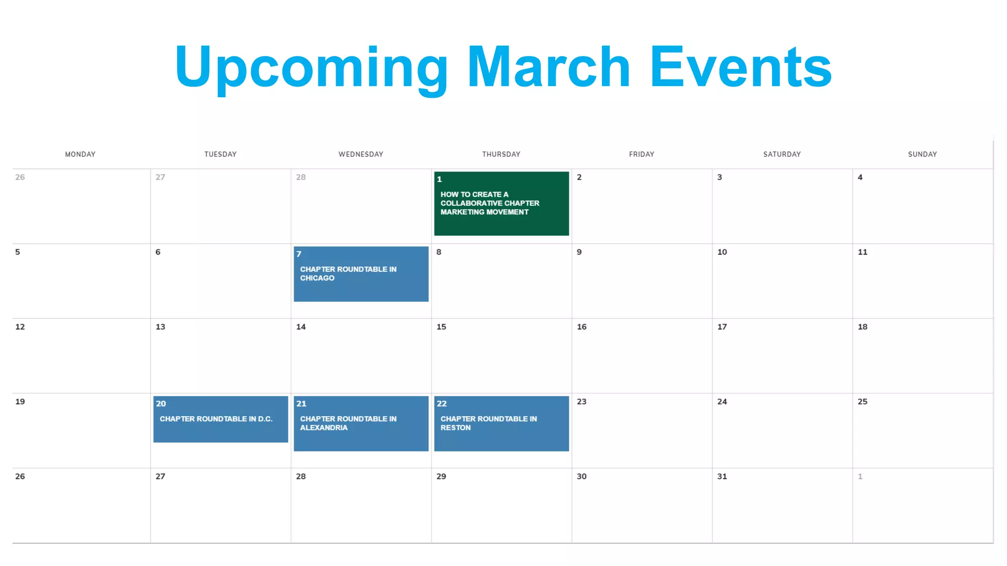 Upcoming March Events
 