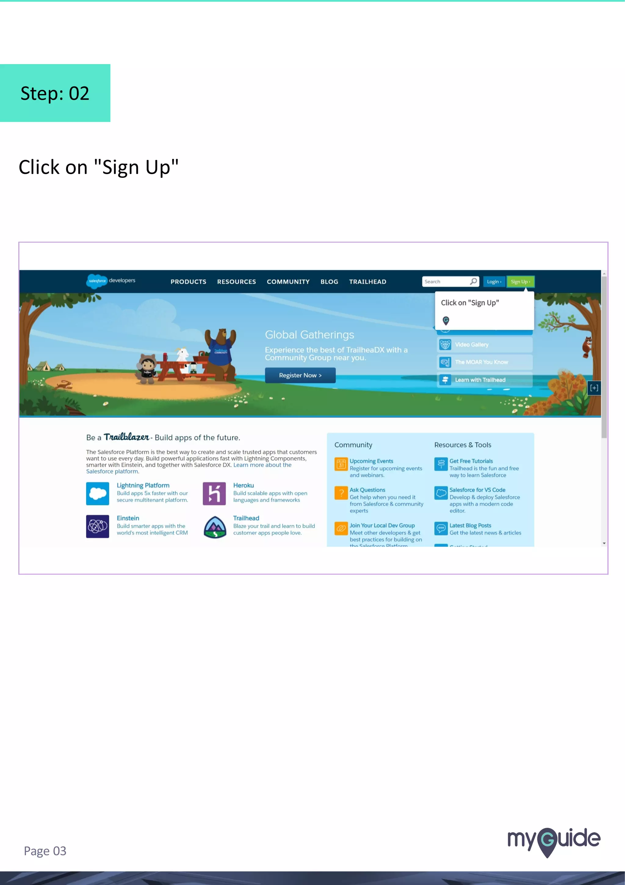 Step: 02 Click on "Sign Up" Page 03