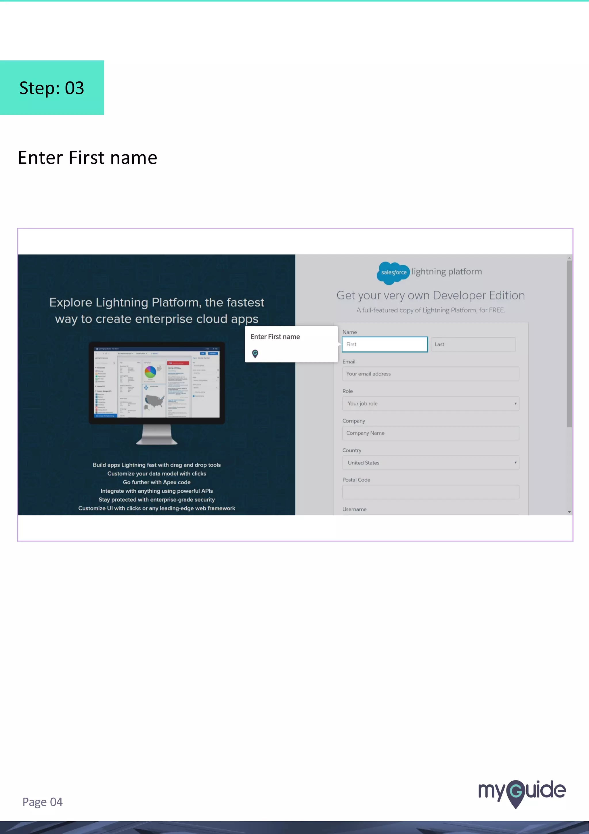 Step: 03 Enter First name Page 04