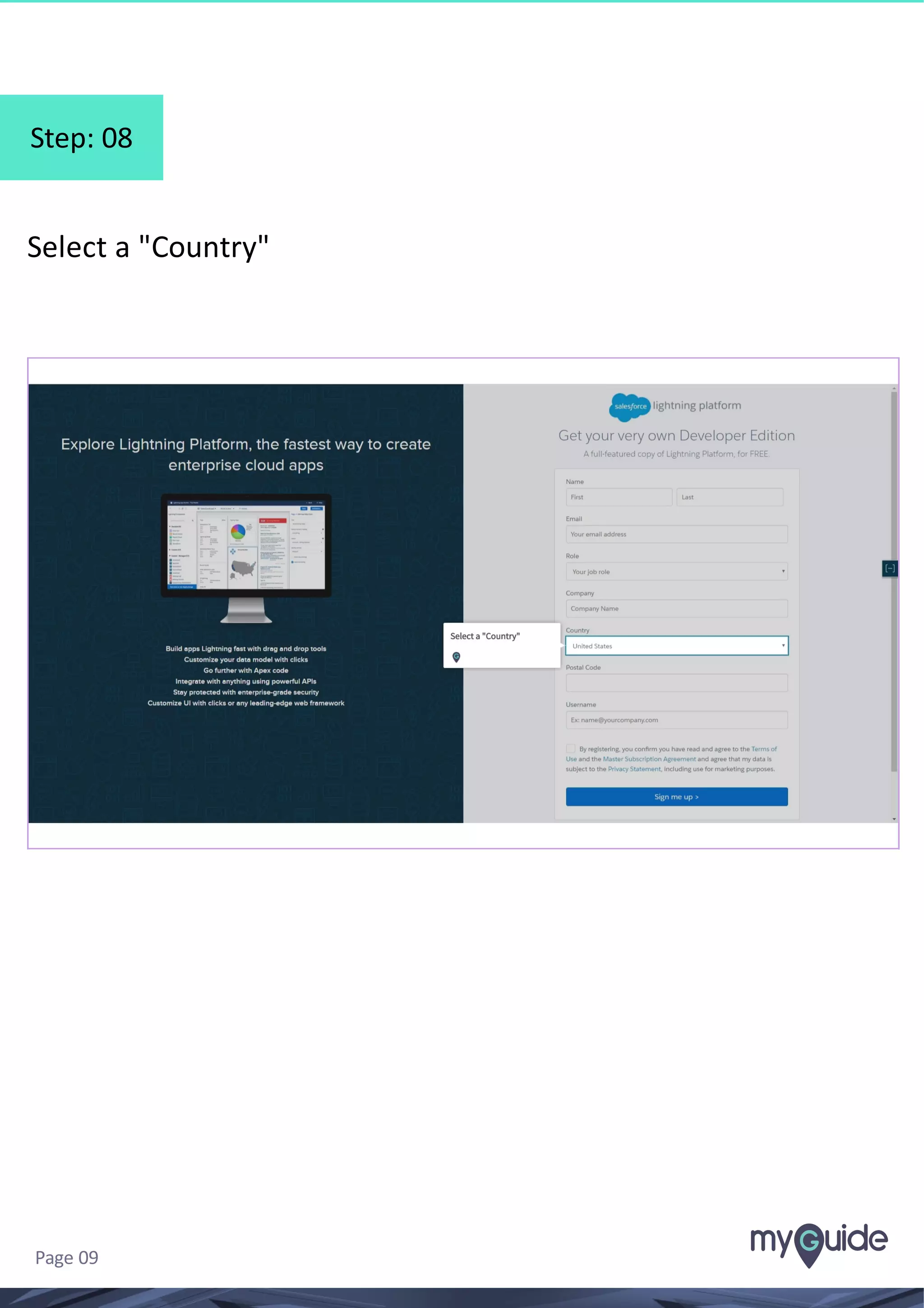 Step: 08 Select a "Country" Page 09
