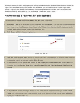 How to create a favorite pages list on Facebook