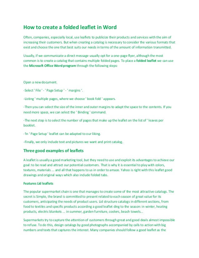 how to create a folded leaflet in word