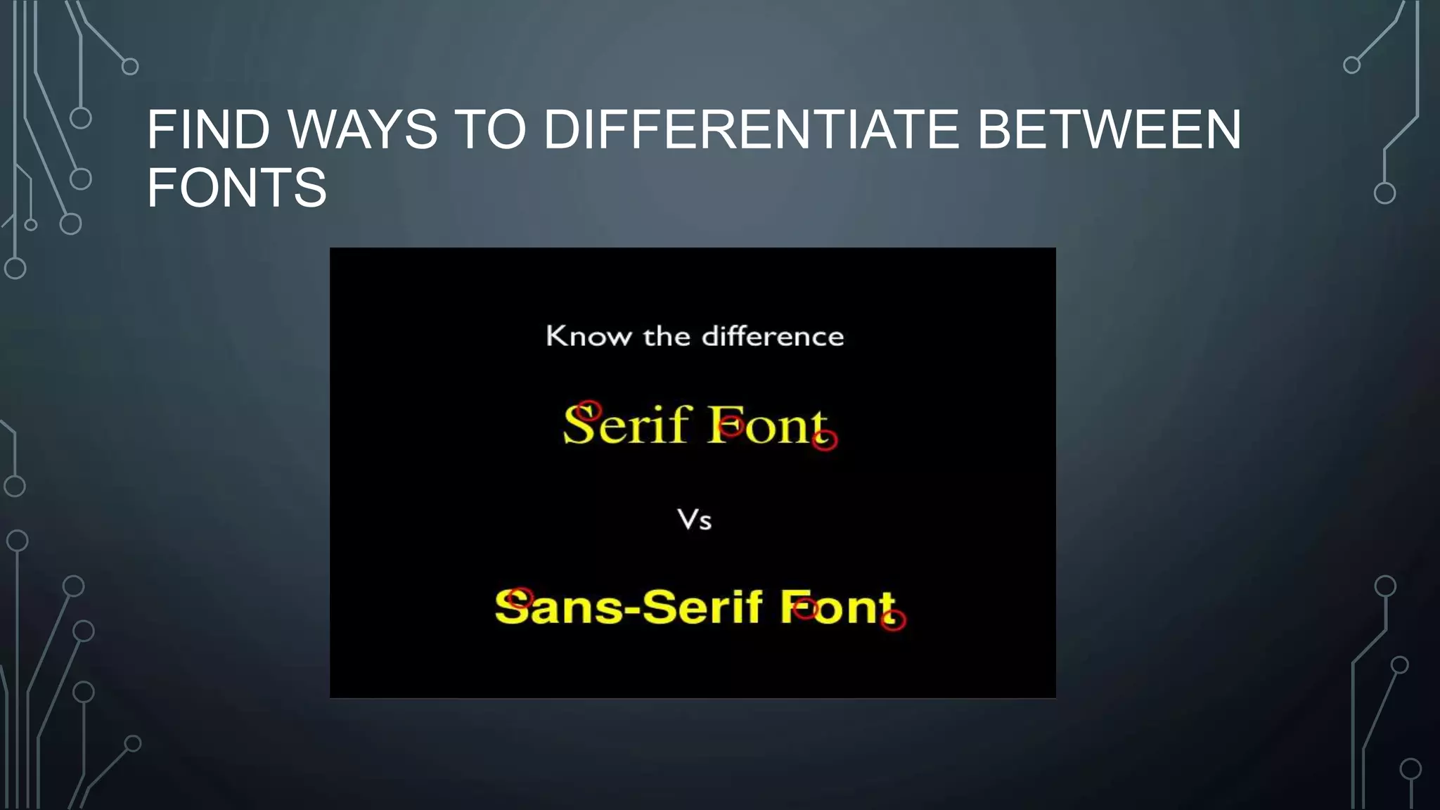 FIND WAYS TO DIFFERENTIATE BETWEEN
FONTS