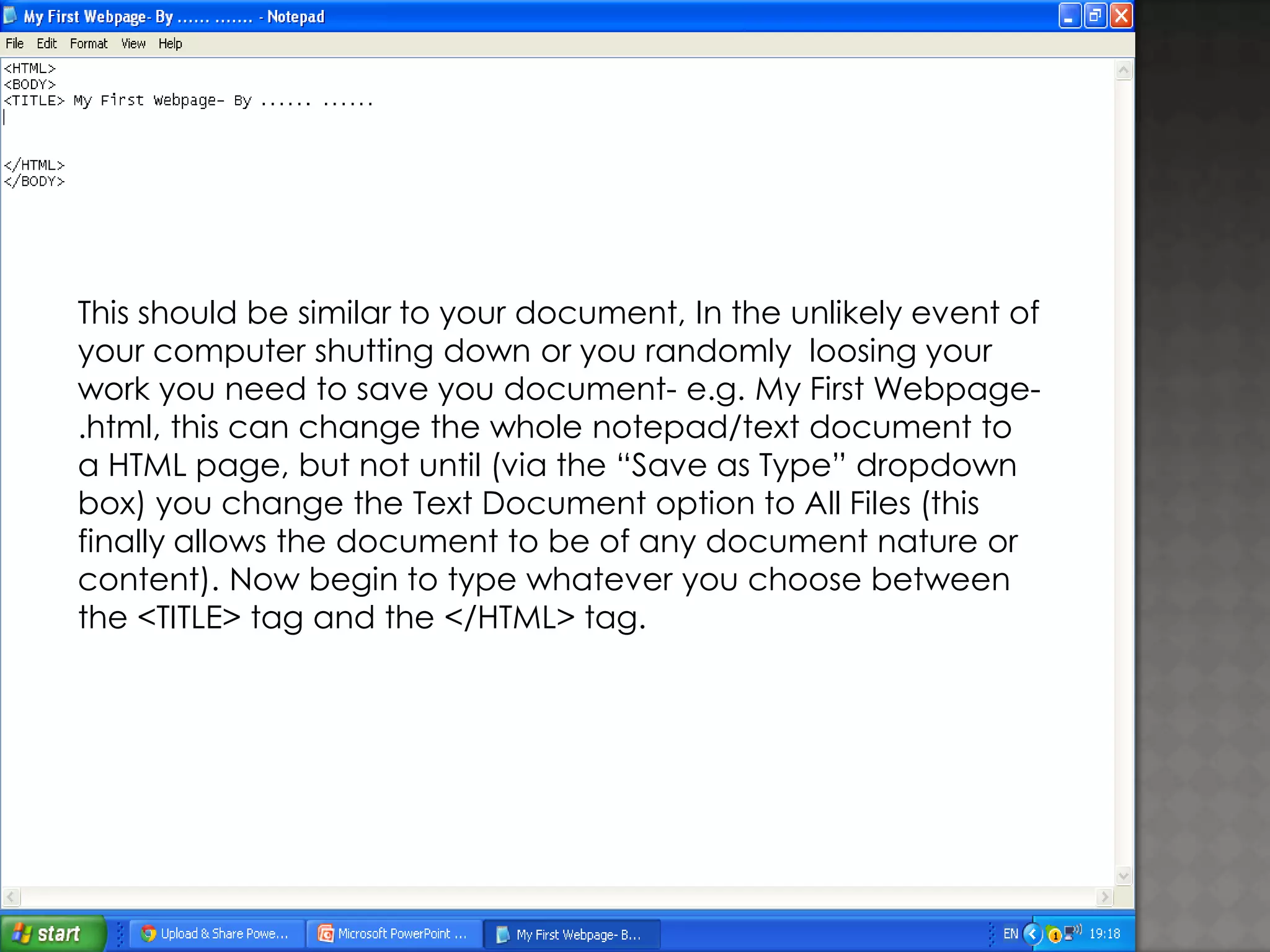 How to create a html webpage using notepad | PPT