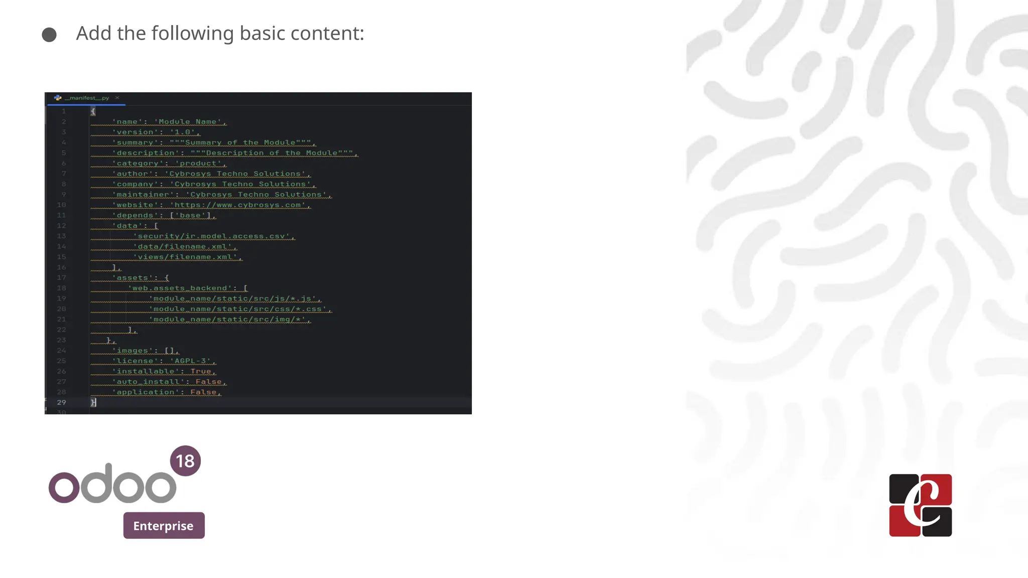 Enterprise
● Add the following basic content:
 