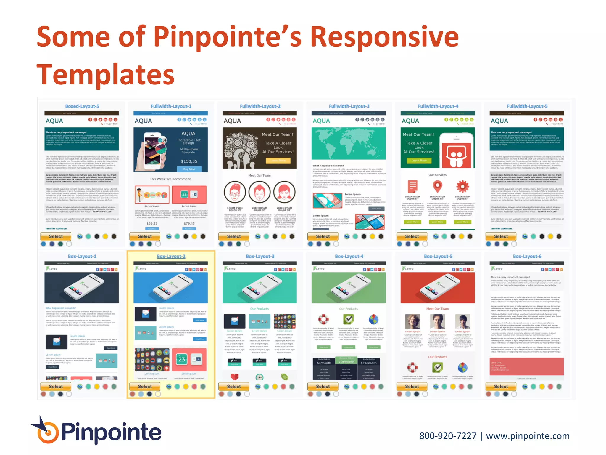 800-­‐920-­‐7227	
  |	
  www.pinpointe.com	
  
Some	
  of	
  Pinpointe’s	
  Responsive	
  
Templates	
  
 
