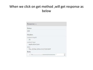 When we click on get method ,will get response as
below
 