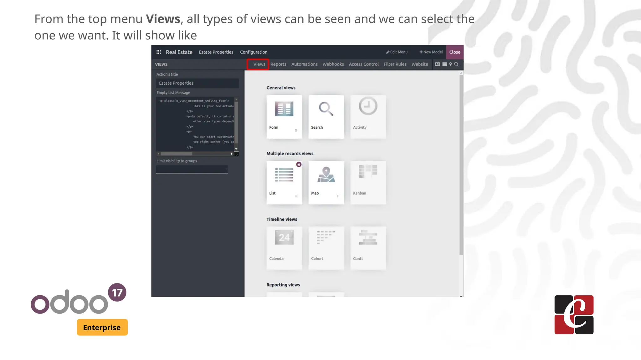 Enterprise
From the top menu Views, all types of views can be seen and we can select the
one we want. It will show like
 