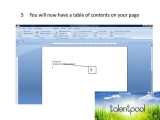 5 You will now have a table of contents on your page
5
 