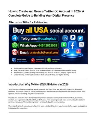 How to Create and Grow a Twitter (X) Account in 2026_ A Complete Guide ...