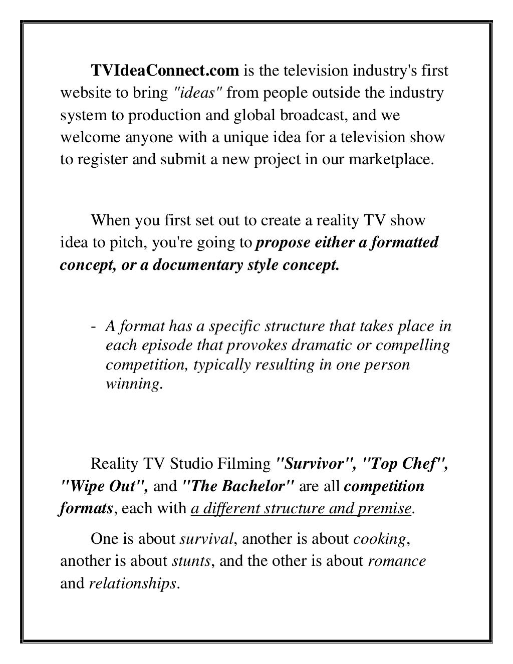 How to create and pitch a reality tv show idea