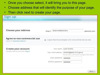 • Once you choose select, it will bring you to this page.
• Choose address that will identify the purpose of your page.
• Then click next to create your page.
 