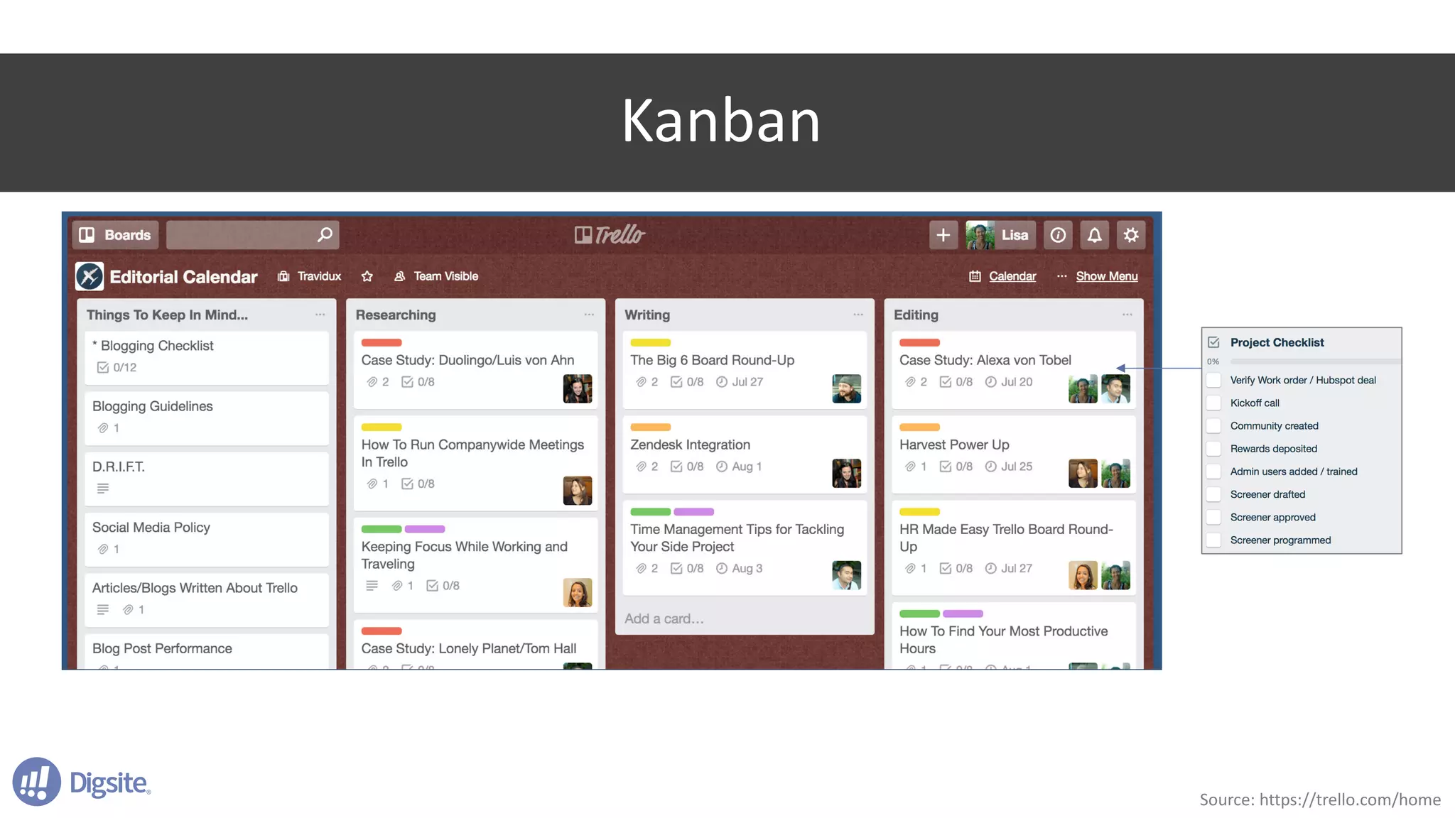 Kanban
Source:	https://trello.com/home
 