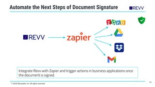 Automate the Next Steps of Document Signature
16
© 2020 Revvsales, Inc. All rights reserved.
Integrate Revv with Zapier an...